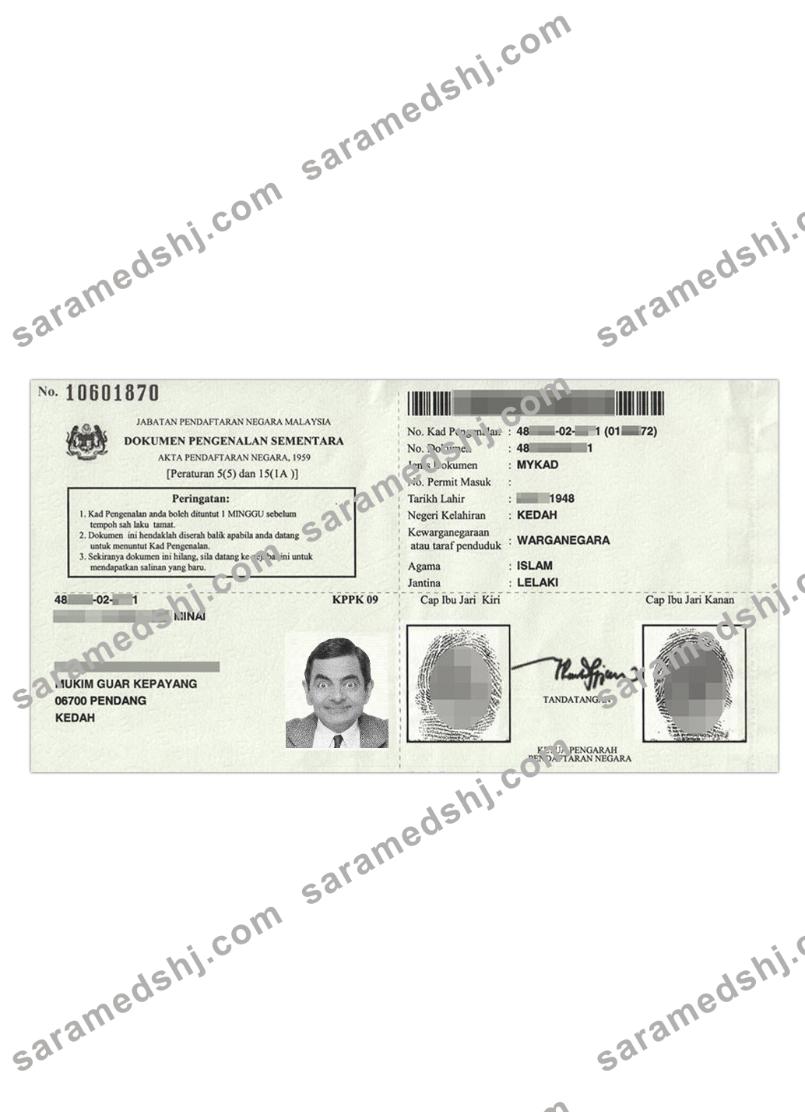 Malaysia Temporary Identification Certificate
